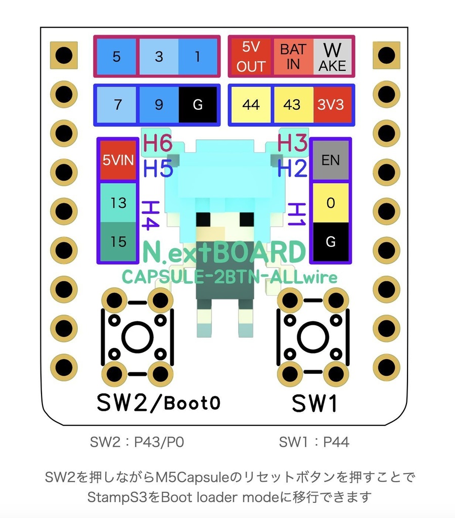 M5Capsule用カワイイ拡張基板 CAPSULE-2BTN-ALLwire