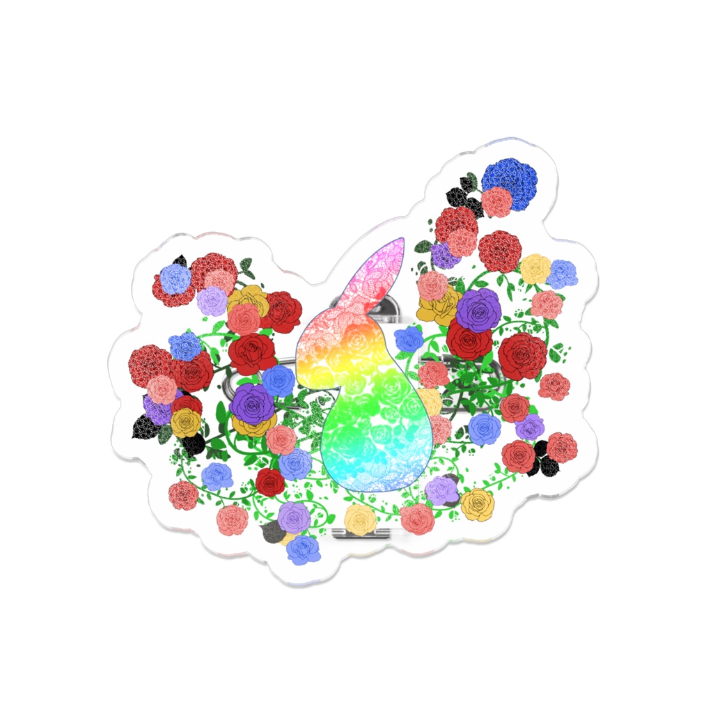薔薇とうさぎ　アクリルバッジ