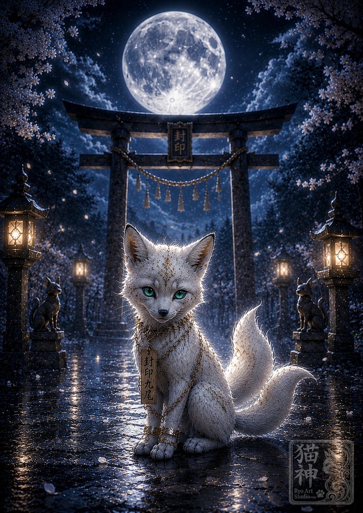 【商品名 / Title】  封印ノ九尾 第一形態｜Sealed Nine-Tailed Fox – First Form A4 Fantasy Poster / 猫神アート
