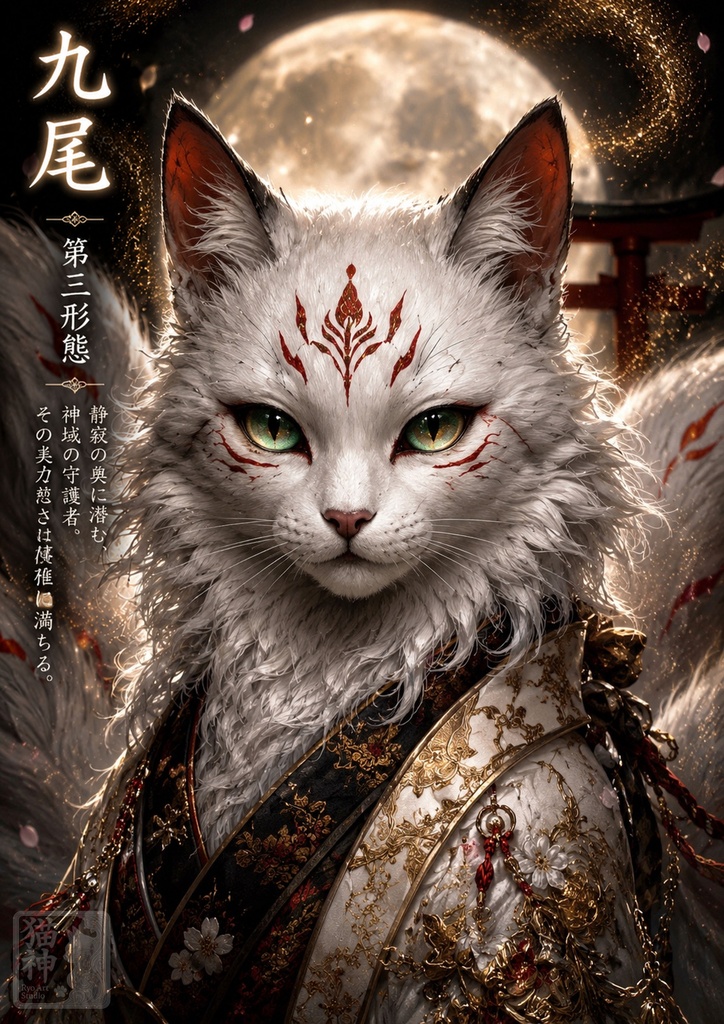 九尾|第三形態 - 神域の守護者 - A4高画質ポスターKyubi Third Form | Nekogami Guardian Poster