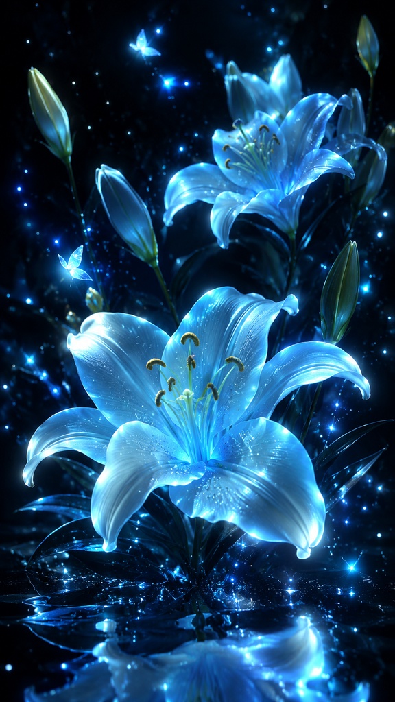 Moonlit Blue Lily 4K Fantasy Wallpaper