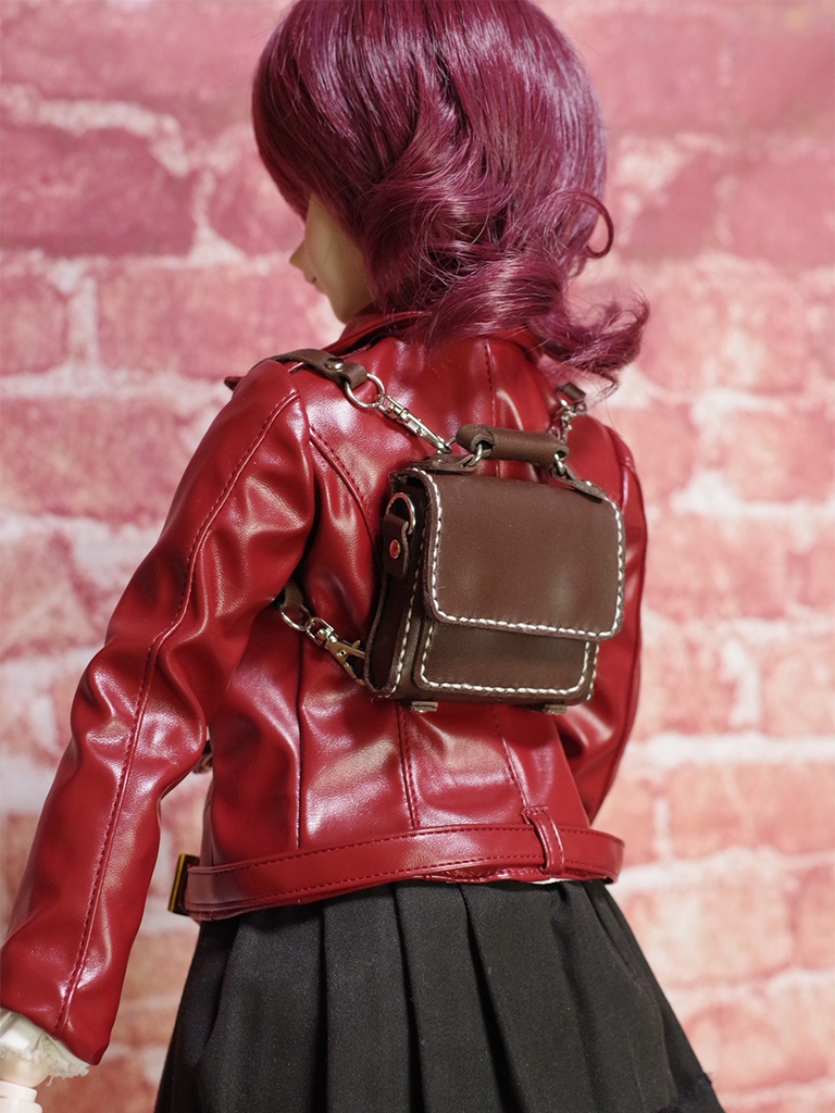 1/3ドール用革の3wayバッグ(ダークブラウン・シルバーホック)