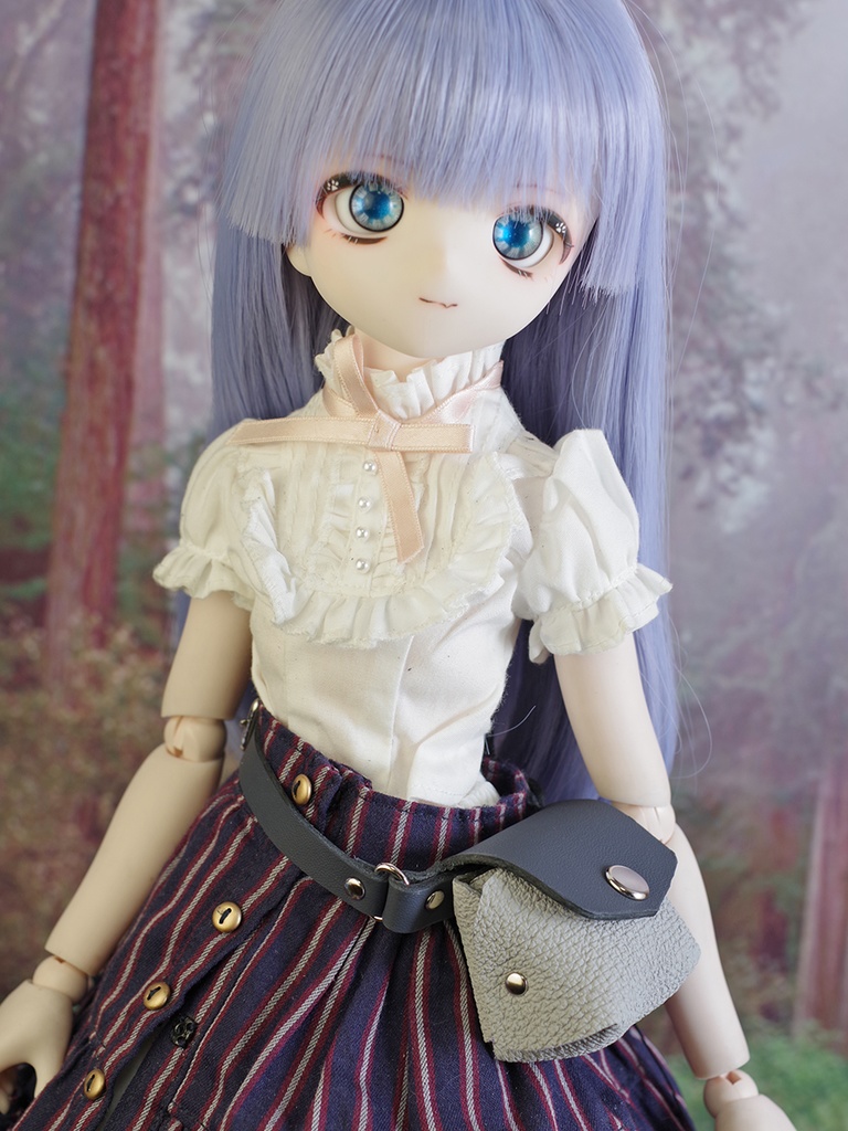 革のウエストバッグ (ネイビー×グレー) 1/3ドール用品