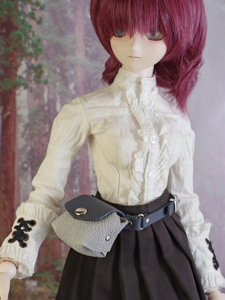 革のウエストバッグ (ネイビー×グレー) 1/3ドール用品