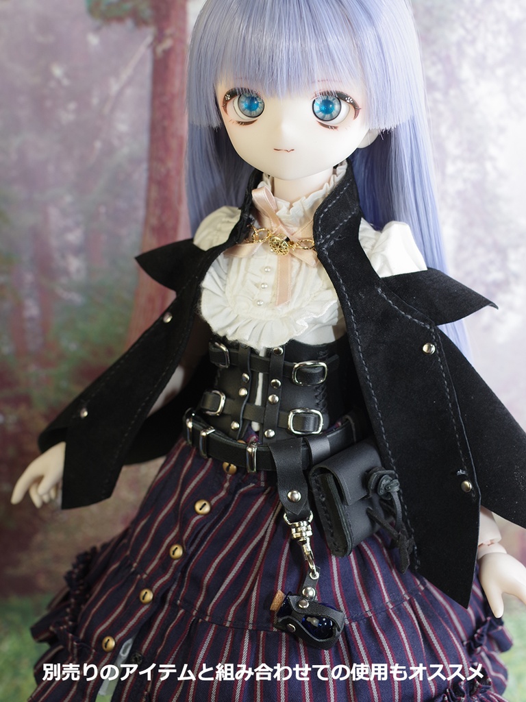 40~50cmドール向け革の肩開きマント(ブラック)