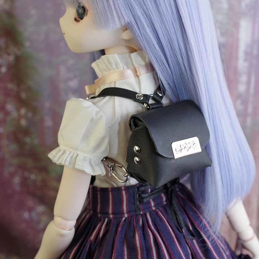 40cmドール向けレザーリュック(ブラック) 1/3ドール用品
