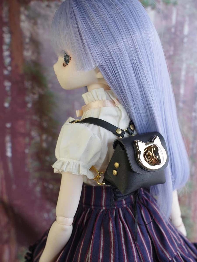 40cmドール向けレザーリュック(ブラック・キャット) 1/3ドール用品