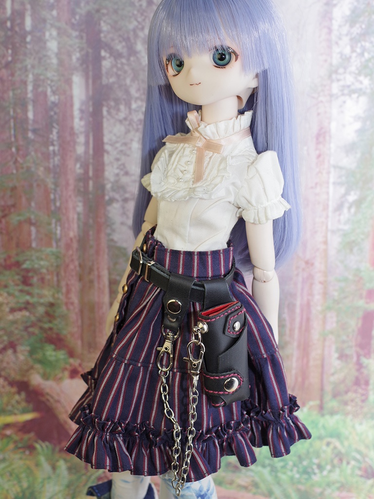 【アウトレット品】レザーロングウォレット+ホルダー(ブラック×レッド) 1/3ドール用品