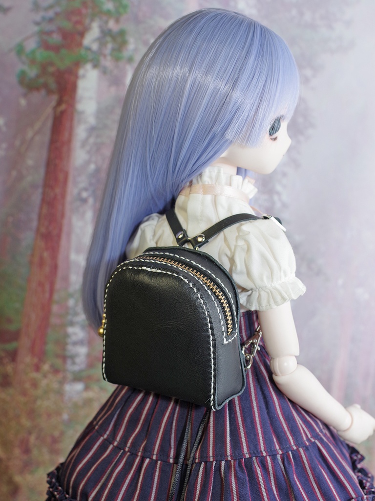 1/3ドール向けレザーリュック・ファスナータイプ(ブラック)