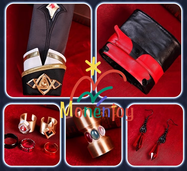 Monenjoy 崩壊スターレイル アナイクス コスプレ衣装 タトゥーシール+イヤリング+指輪5+アイマスク付 樹脂製腰飾り 刺繍花紋 イベント コスチューム 仮装