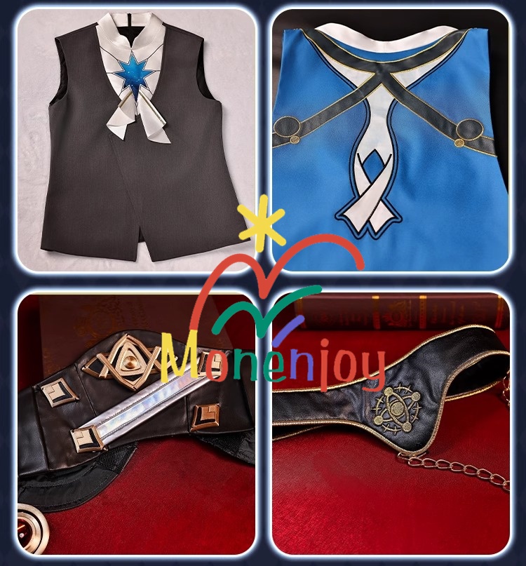 Monenjoy 崩壊スターレイル アナイクス コスプレ衣装 タトゥーシール+イヤリング+指輪5+アイマスク付 樹脂製腰飾り 刺繍花紋 イベント コスチューム 仮装