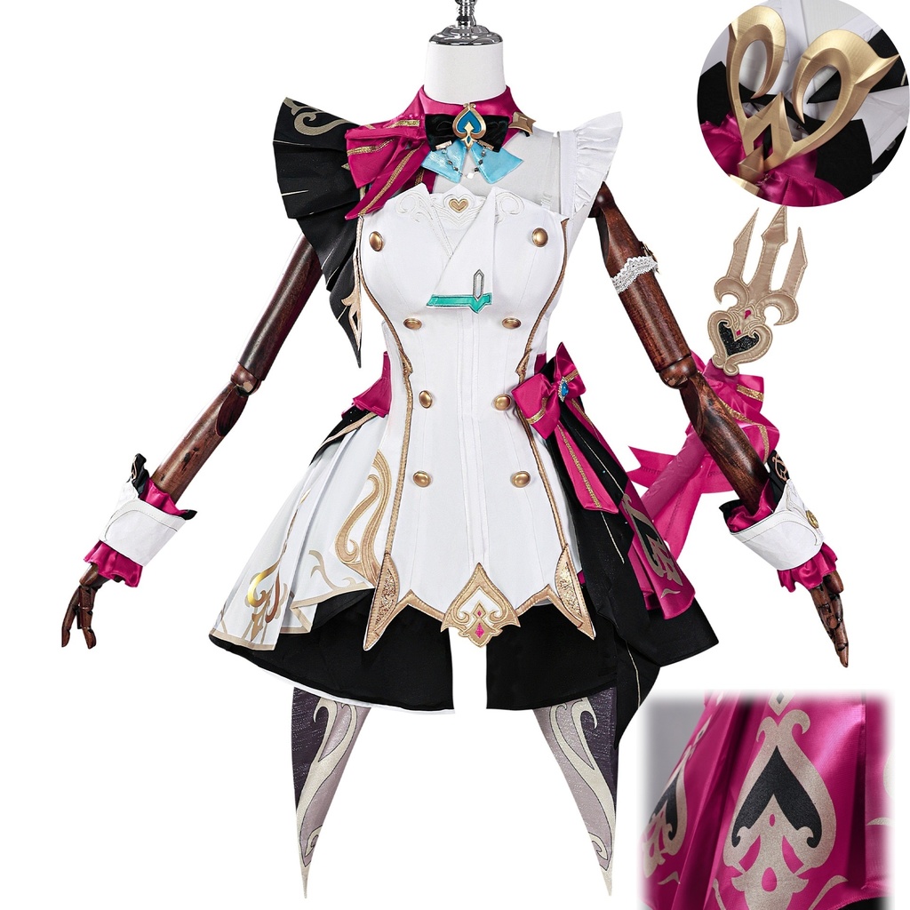 Monenjoy 原神　エスコフィエ　コスプレ衣装　 Escoffier　コスチューム　ワンピース　洋服　帽子付　3d樹脂アクセサリー　G1199
