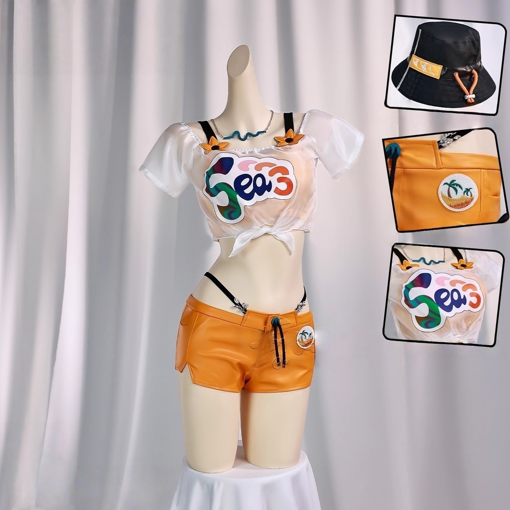 Monenjoy ゼンレスゾーンゼロ リン 夏色ブルースカイ コスプレ衣装  バケットハット 水着 コスチュームセット おしゃれ グッズ おしゃれ アニメ cosplay ゼンゼロ