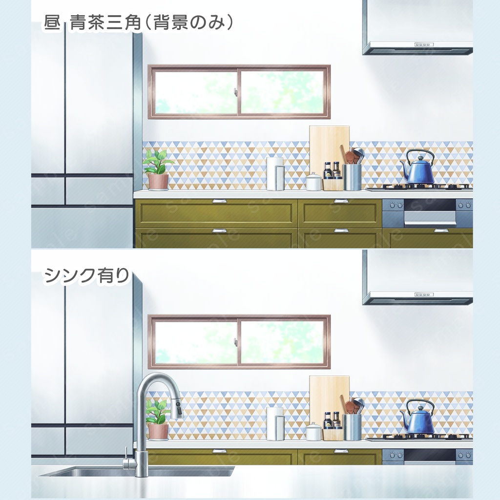 【背景素材】様々なタイル壁のキッチン