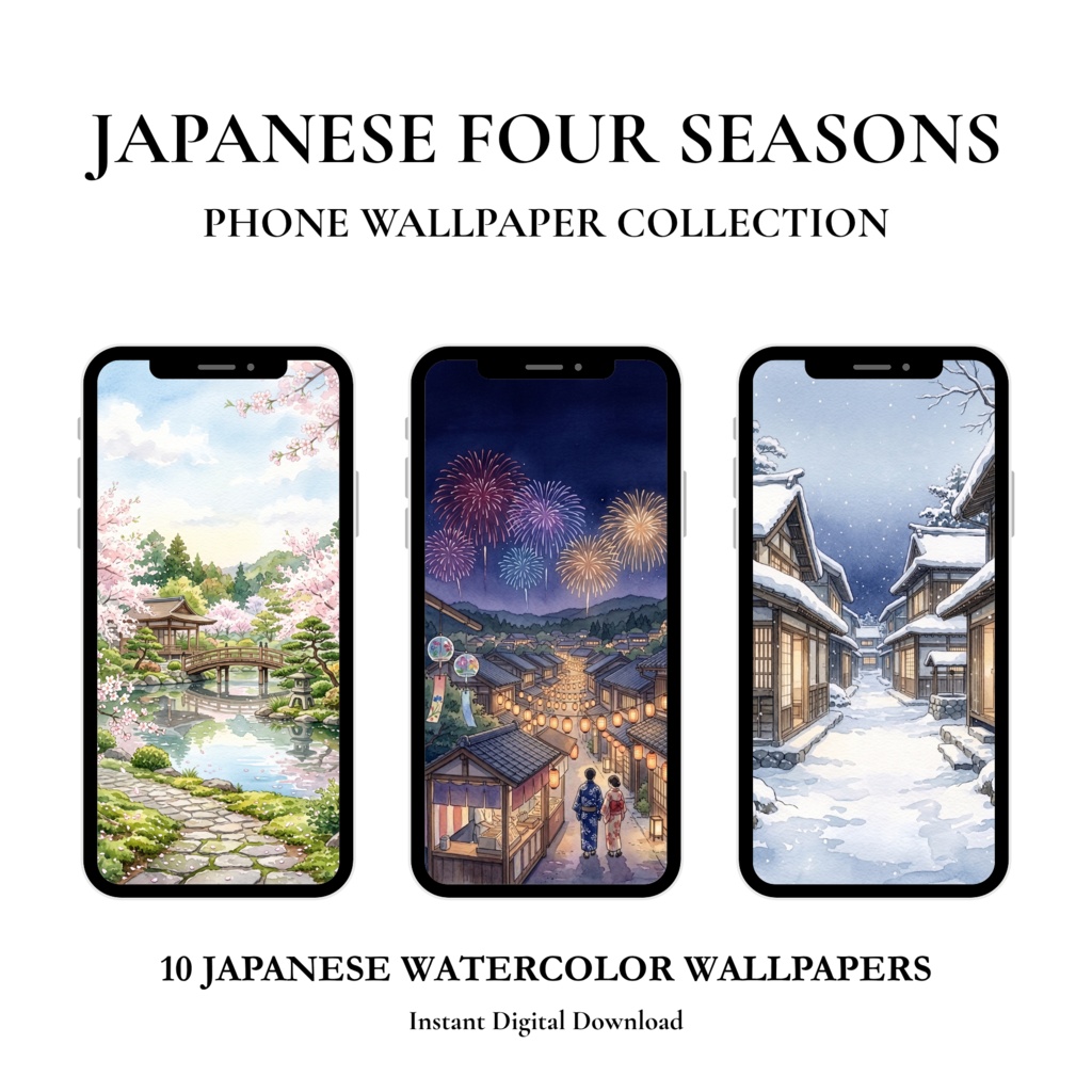 和風水彩スマホ壁紙10枚セット｜JAPANESE FOUR SEASONS
