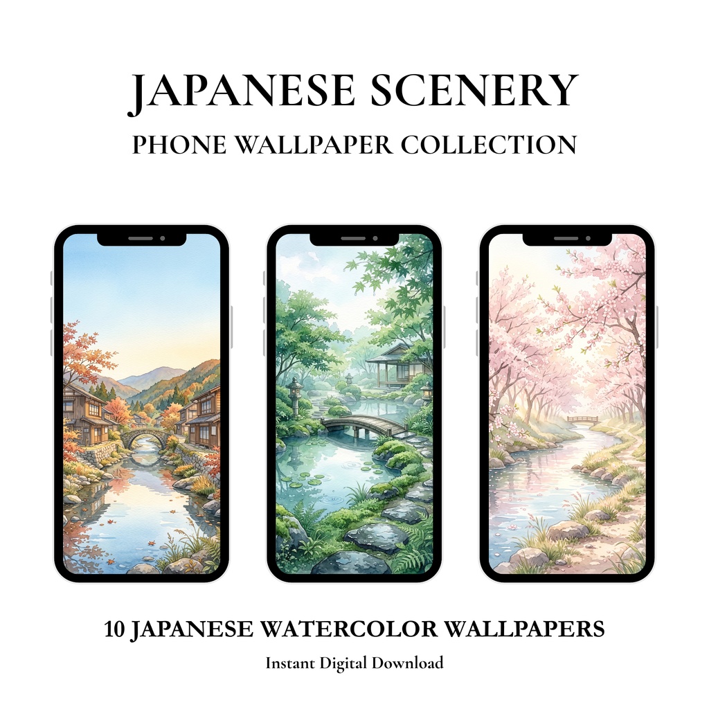 和の風景 水彩スマホ壁紙10枚セット｜JAPANESE SCENERY