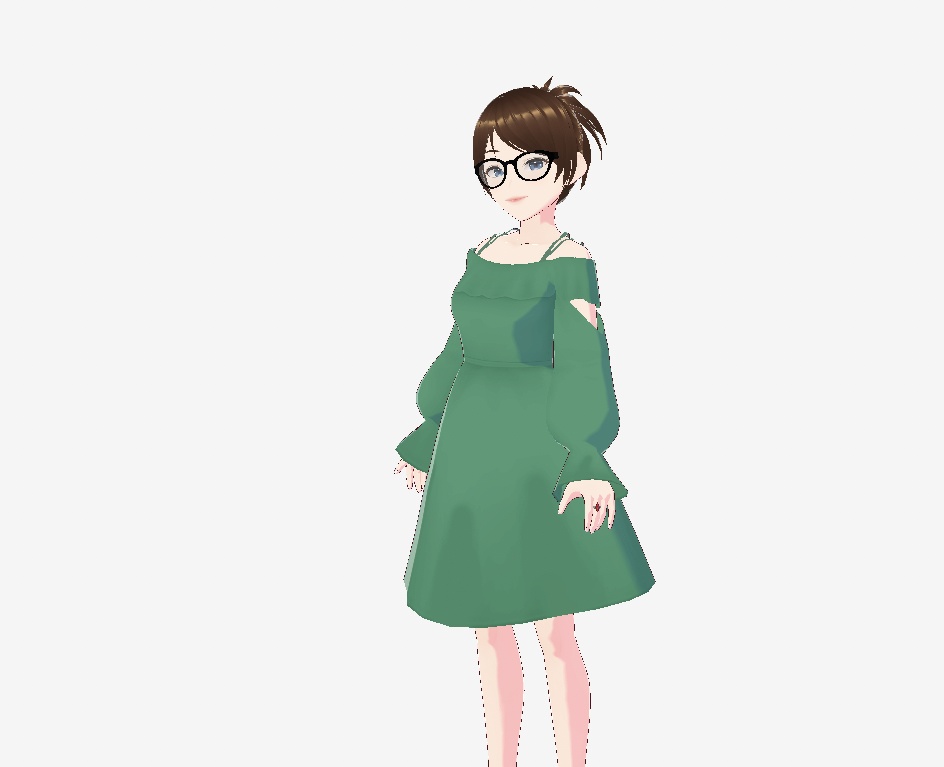 Off the Shoulder Puff Sleeve Green Dress | VROID Texture