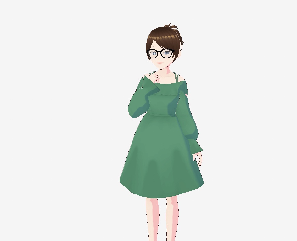 Off the Shoulder Puff Sleeve Green Dress | VROID Texture