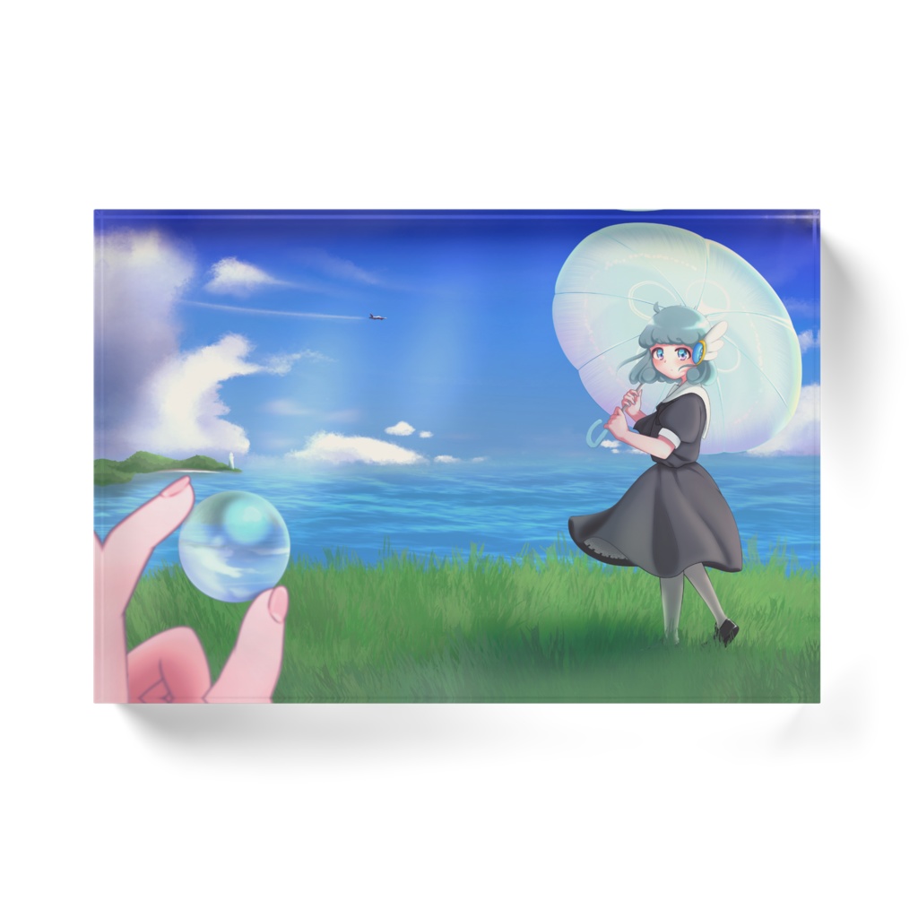 4周年水縹アオアクリルブロック【ビードロ模様】