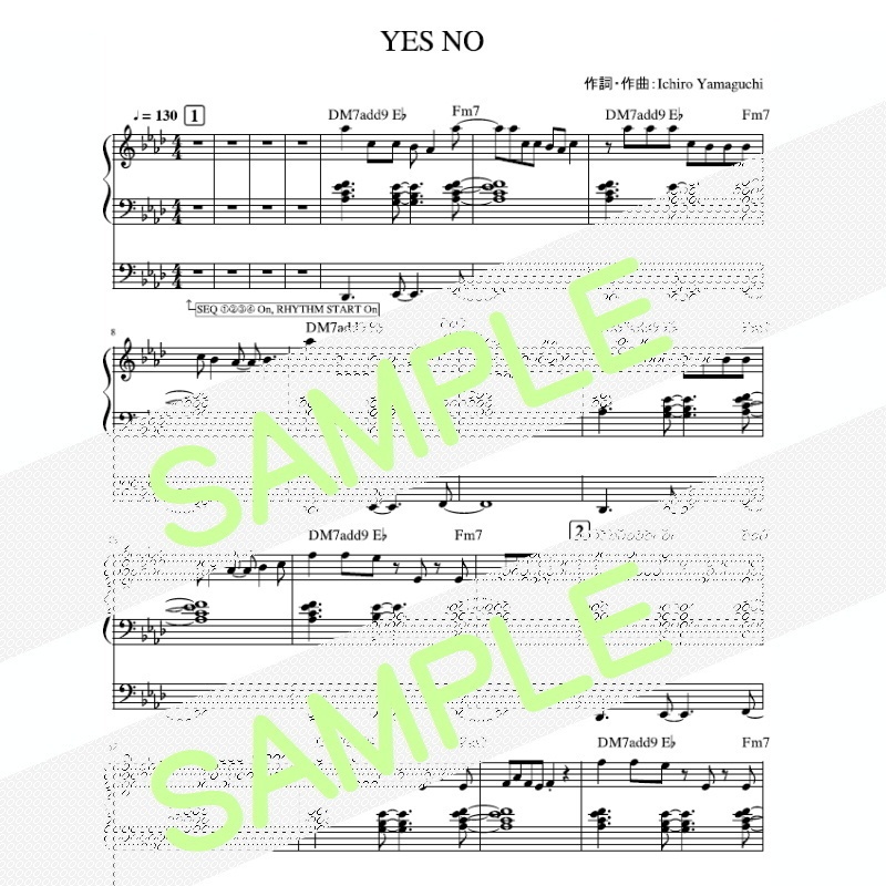 サカナクション - YES NO 楽譜データ(ソロ、三段譜)