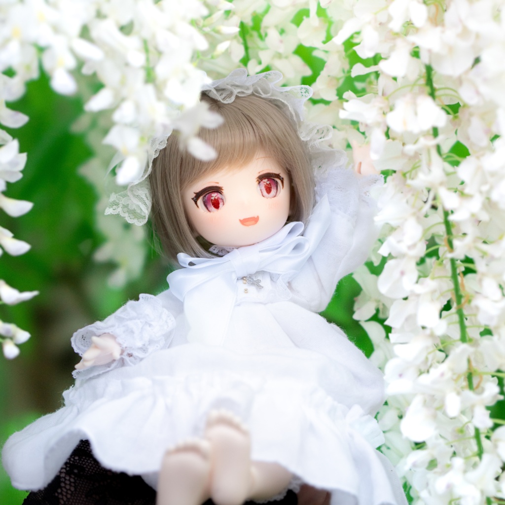 1/6ドール服 3点セット ダブルガーゼワンピース・ドロワーズ・ヘッドドレス(1/6ドール服 babykumako・Tinyfox)