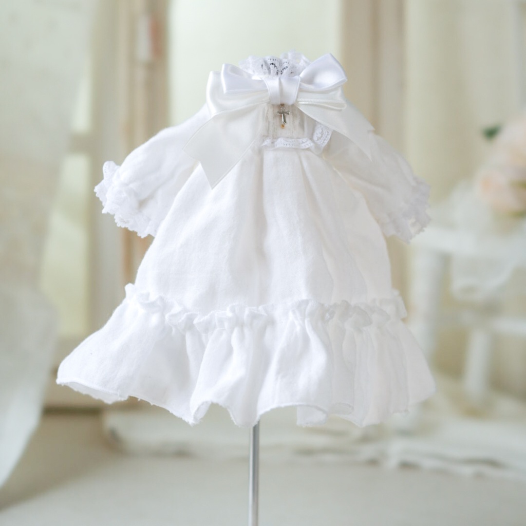 1/6ドール服 3点セット ダブルガーゼワンピース・ドロワーズ・ヘッドドレス(1/6ドール服 babykumako・Tinyfox)