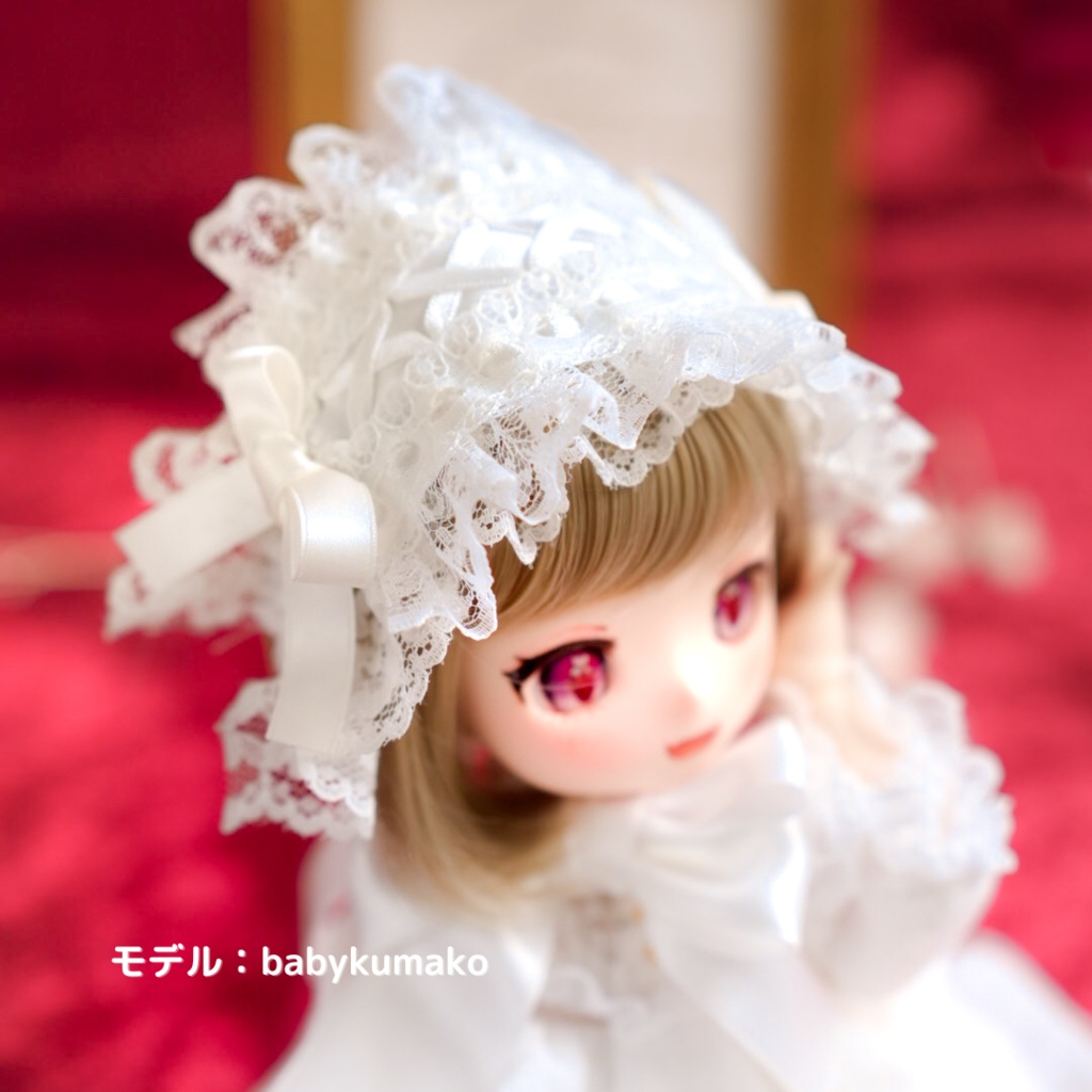 1/6ドール服 3点セット ダブルガーゼワンピース・ドロワーズ・ヘッドドレス(1/6ドール服 babykumako・Tinyfox)