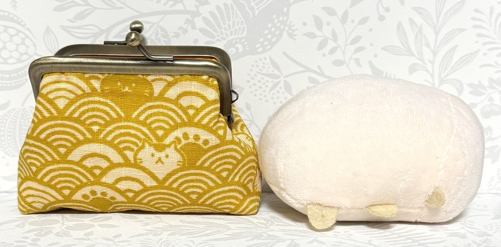 がま口 和柄猫 マスタード