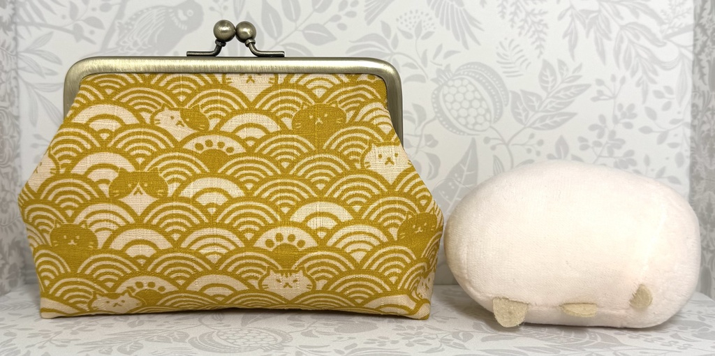 がま口 和柄猫 マスタード