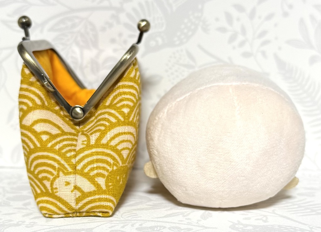 がま口 和柄猫 マスタード