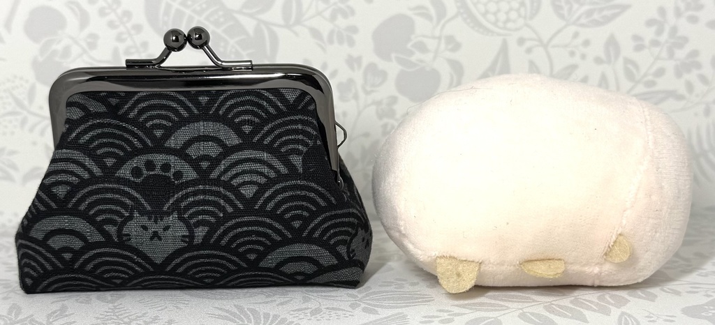 がま口 和柄猫 グレー