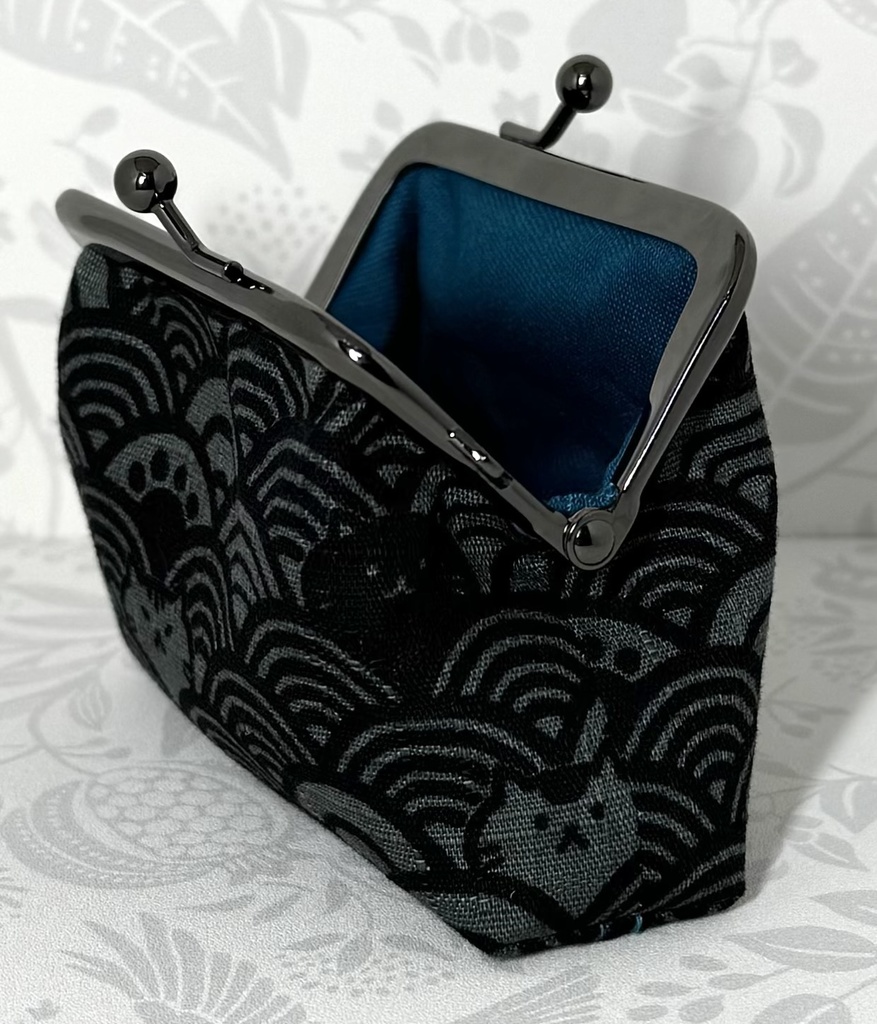 がま口 和柄猫 グレー