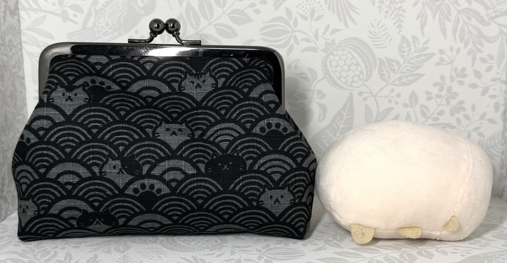 がま口 和柄猫 グレー