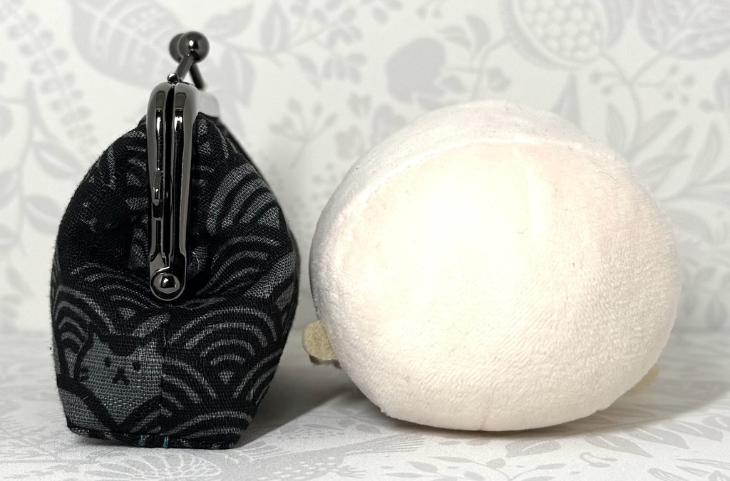 がま口 和柄猫 グレー