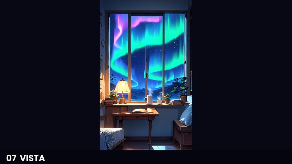 【横4室+縦4室/動画40本】動くイラスト背景 AURORA ROOM オーロラの見える部屋|シームレスループ・商用OK