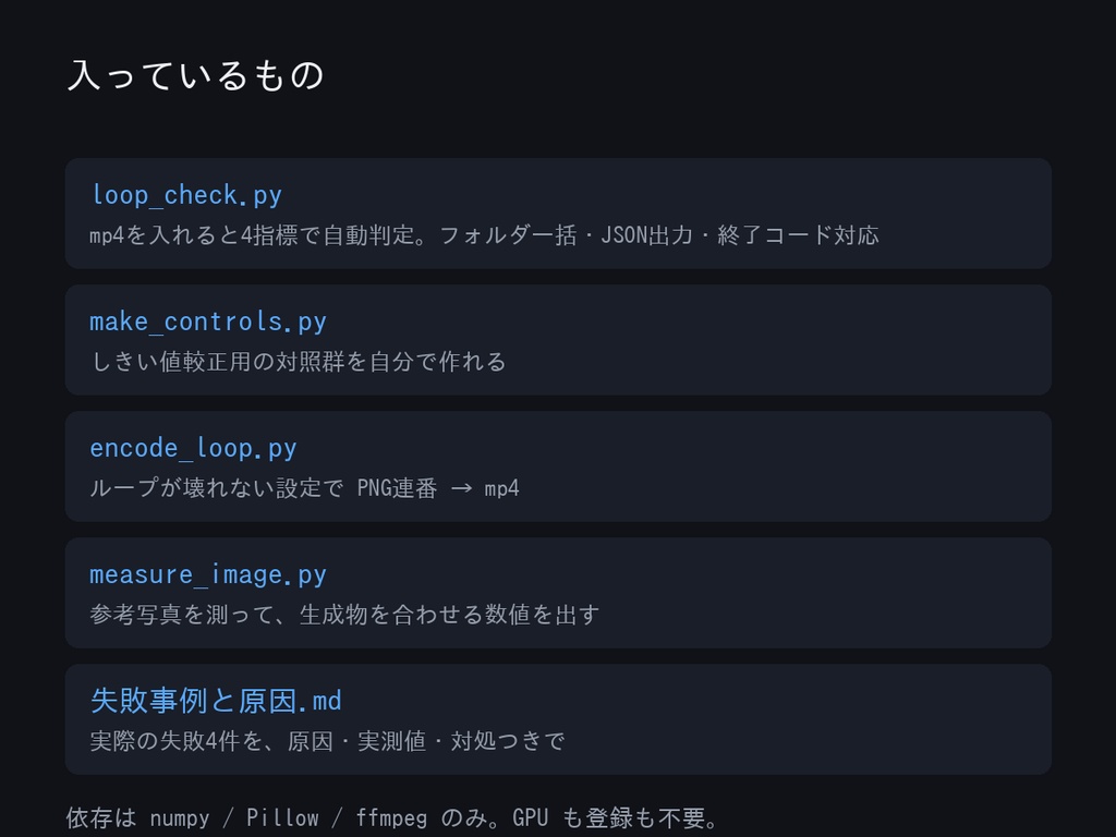 ループ素材 品質検査キット v1.0 ─ 「動いていない動画」を出荷前に数字で止める