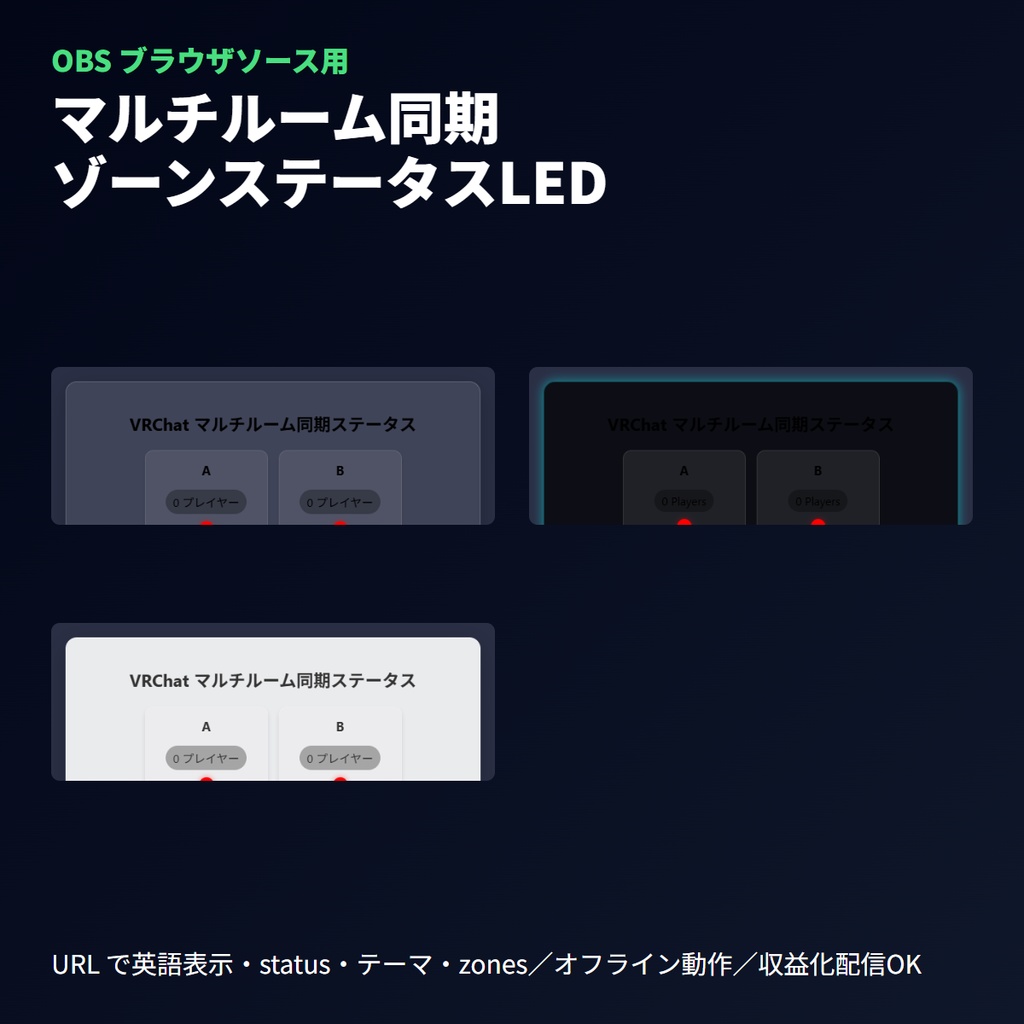 VRChat マルチルーム同期ステータス｜ゾーンLED表示｜OBSブラウザソース