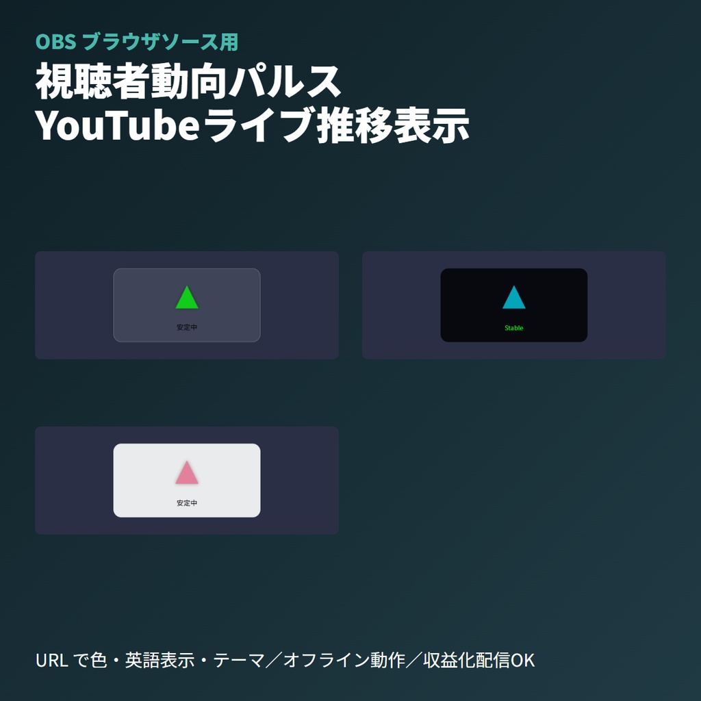視聴者動向パルス｜OBSブラウザソース｜YouTube推移矢印