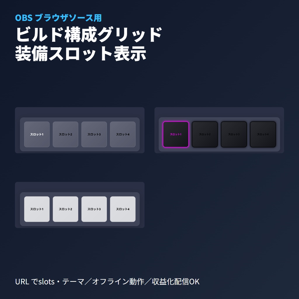 ゲームビルド構成グリッド｜OBS用ブラウザソース表示