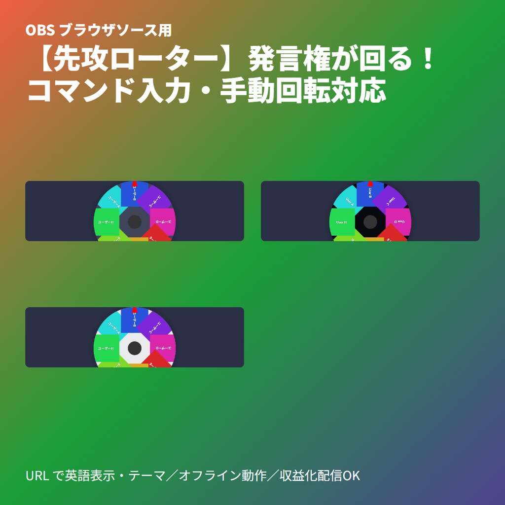 先攻ローター｜コマンドで円盤が回る<br>発言権管理 UI / OBS 素材