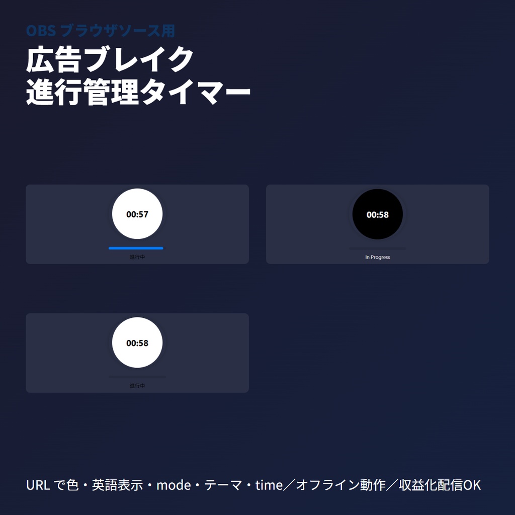 広告ブレイク進行タイマー｜Twitch自動・手動切替対応｜OBS用ブラウザソース
