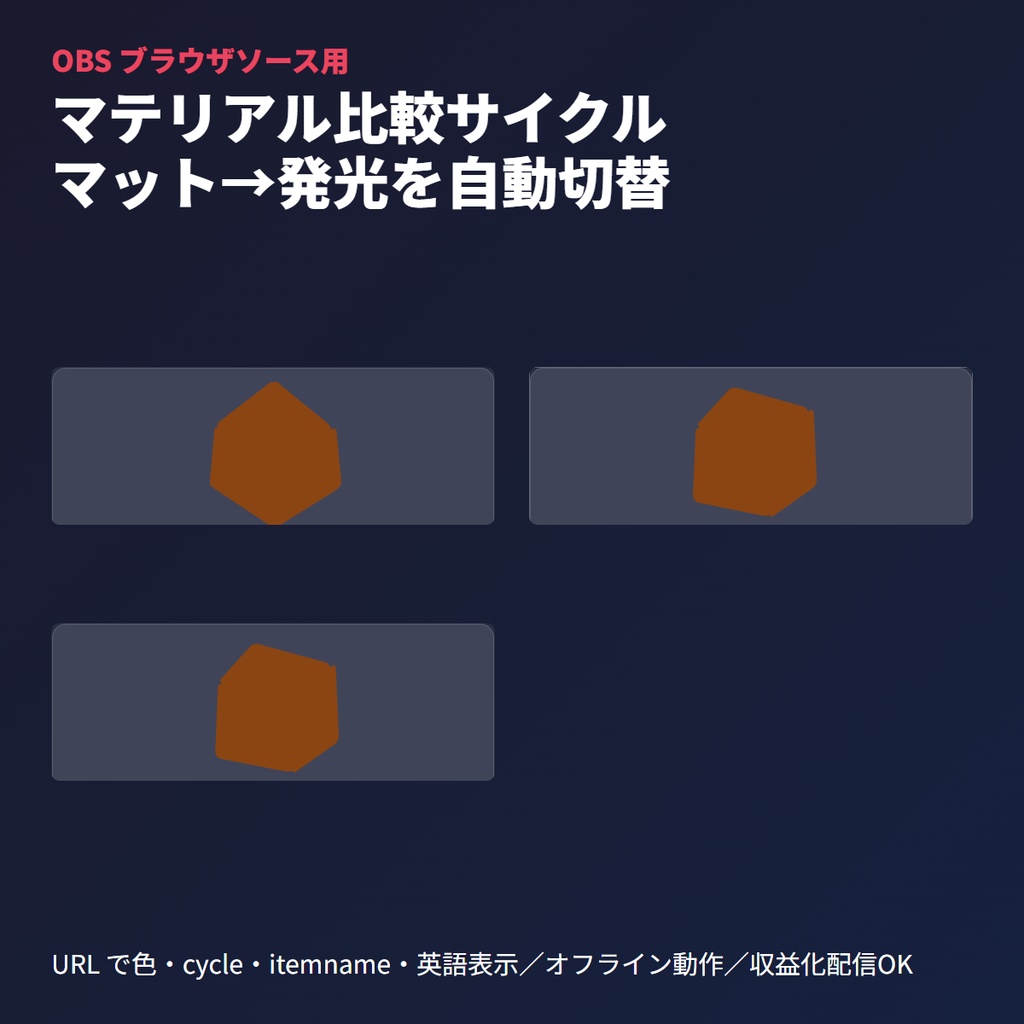 VRChat小物 マテリアル比較サイクルボード|OBSブラウザソース
