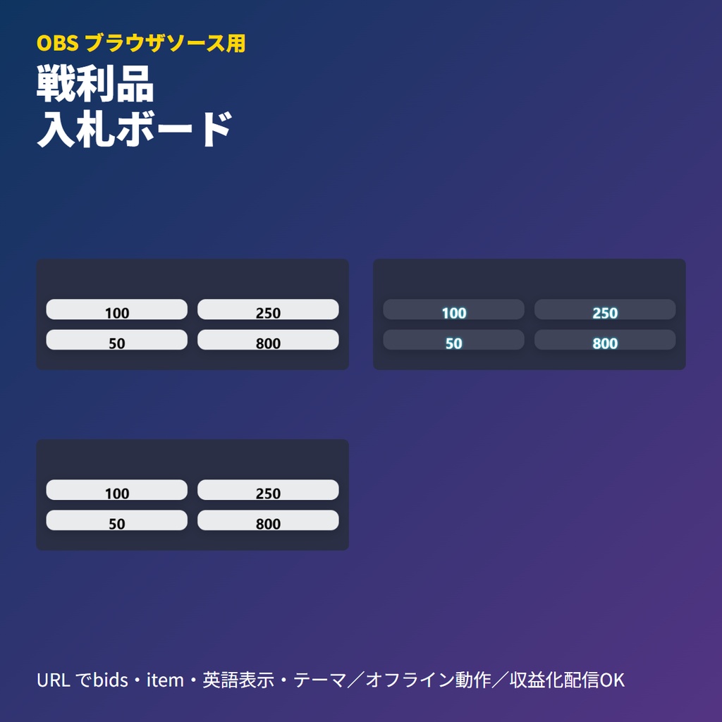 戦利品入札ボード｜取引セッション演出｜ゲーム実況OBS素材