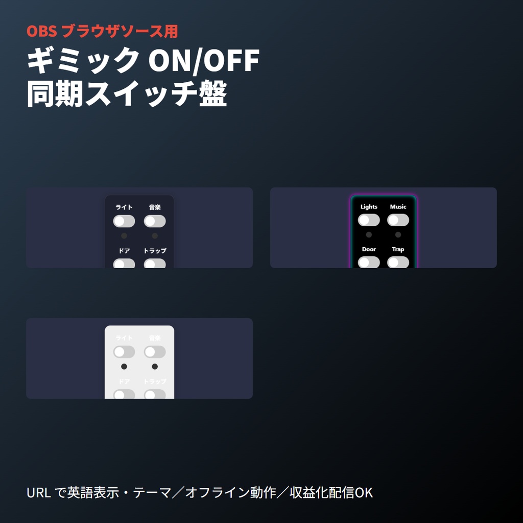 VRChat ギミック状態スイッチ盤｜OBSブラウザソース｜単一HTML