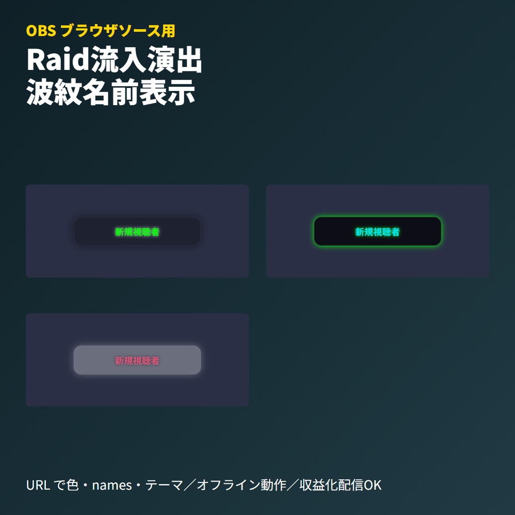 Raid流入波紋｜新規視聴者名表示演出｜OBSブラウザ素材