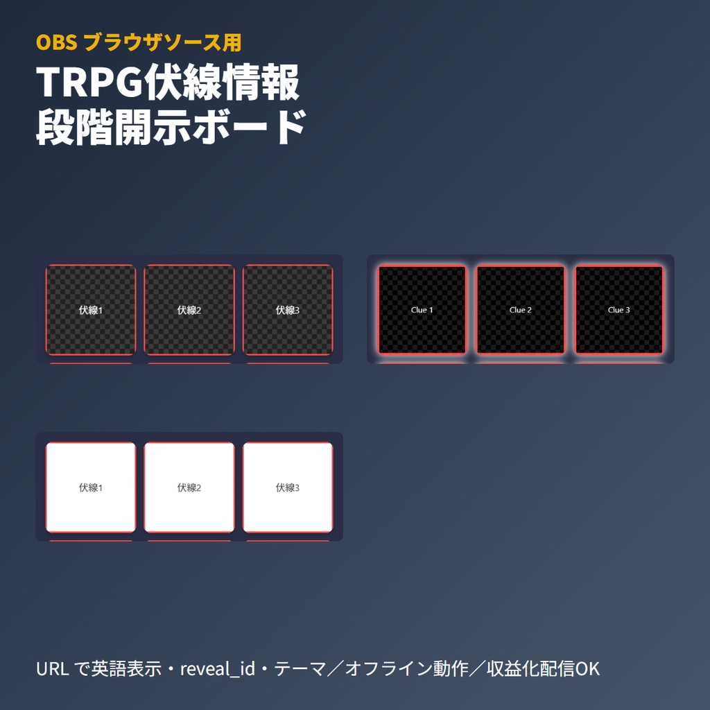 TRPG伏線情報「霧」段階開示ボード|GM用OBSブラウザ素材・9グリッド