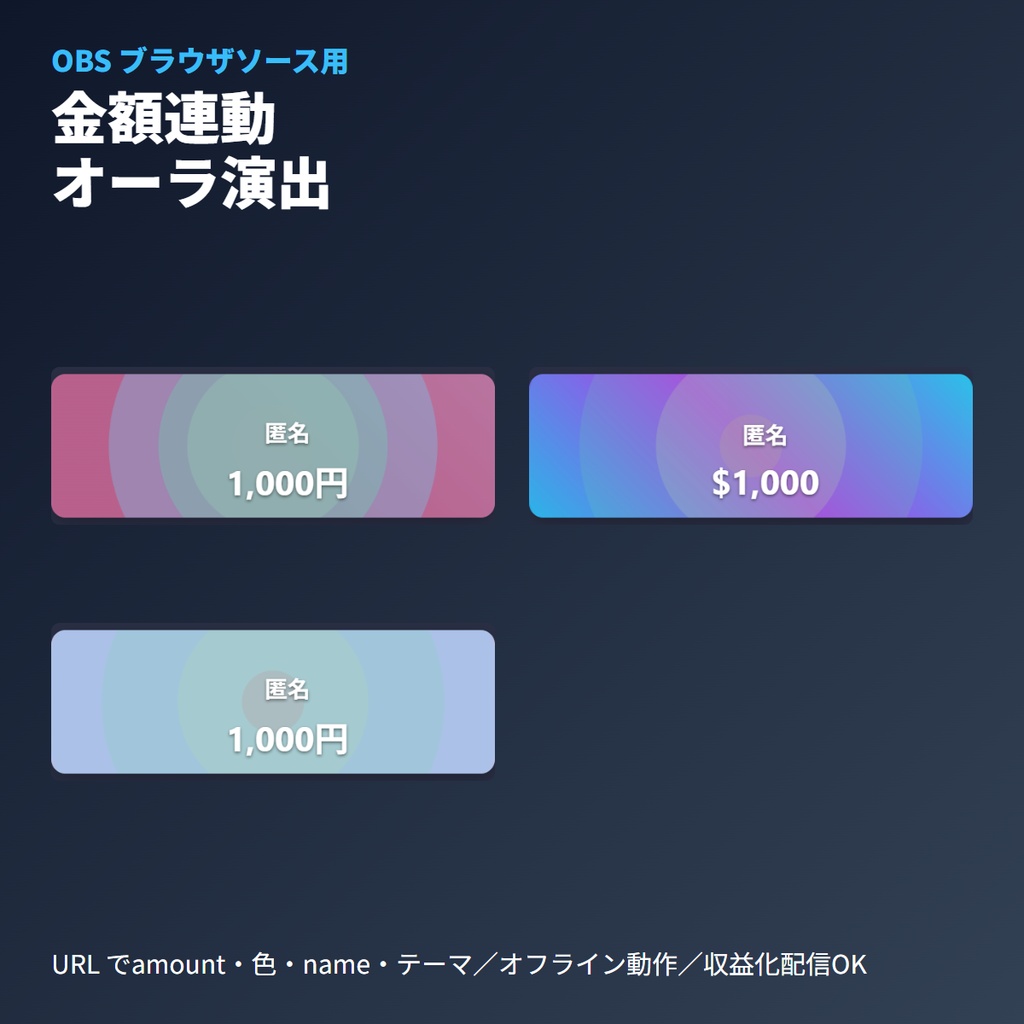 金額連動｜オーラ光線アラート｜OBSブラウザソース|単一HTML