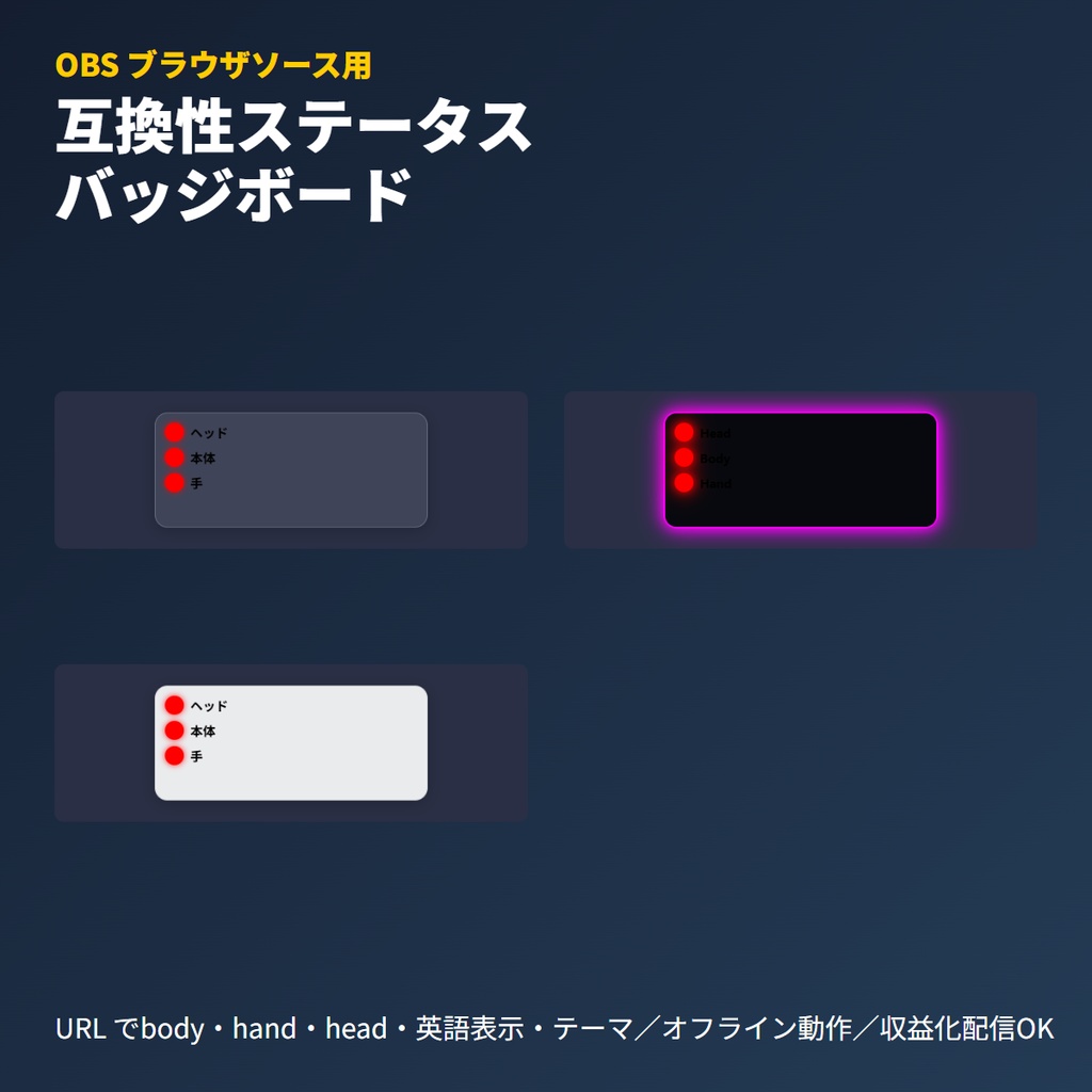 VRChat小物互換性ステータスバッジ｜OBSブラウザソース