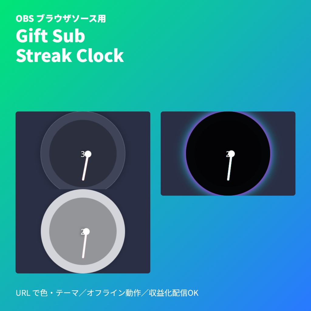 【OBS素材】Twitchギフトサブ「連鎖時計」カウンター｜単一HTML