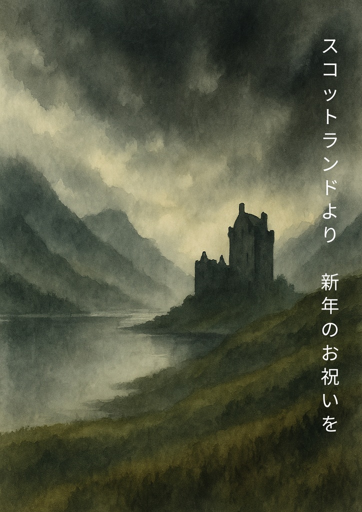 スコットランド城のA3水彩ポスター（ダウンロード）